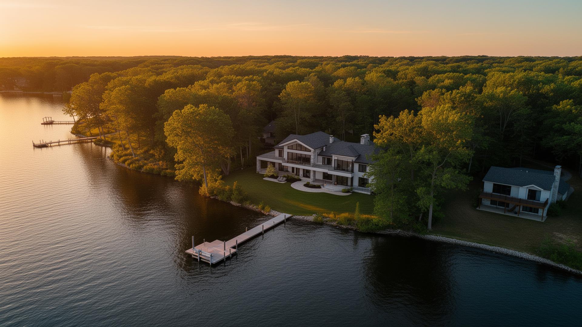Aerial view of a Wisconsin lakefront property